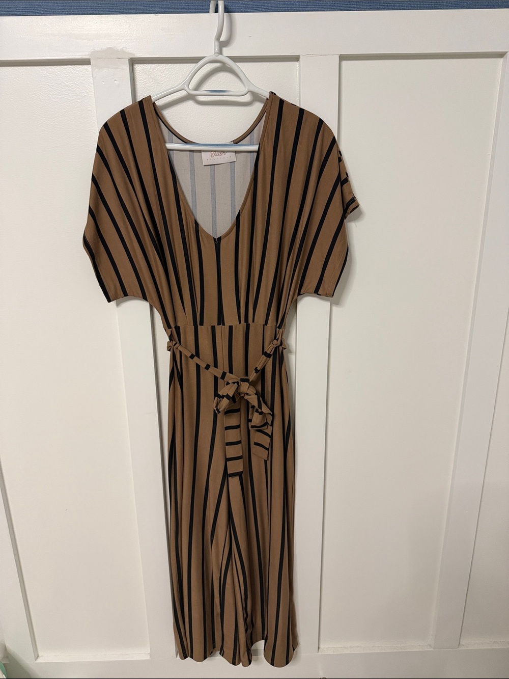 Blush Striped V-Neck Jumpsuit in Brown & Black